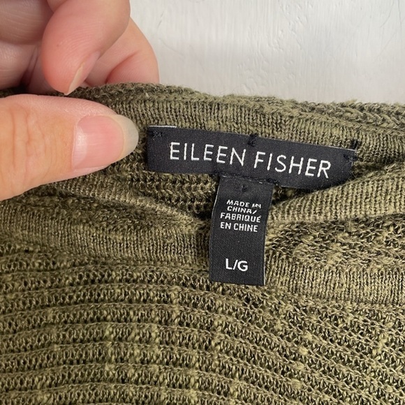 Eileen Fisher Olive Organic Linen/Cotton Blend Hooded Tunic Sweater Sz L - Picture 2 of 7